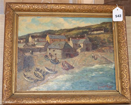 Ernest Knight (1915-1995), oil on canvas board, Cornish cove (Cadgwith, Cornwell), signed, 28 x 35cm